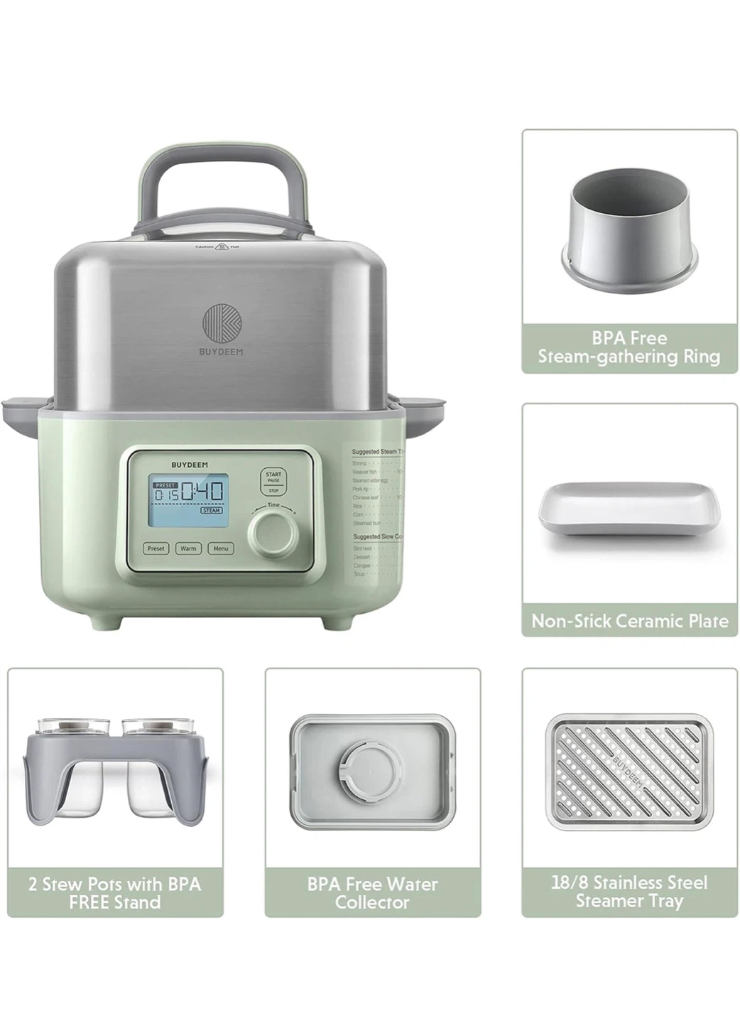 BUYDEEM G563 Electric Food Steamer and Slow Cooker