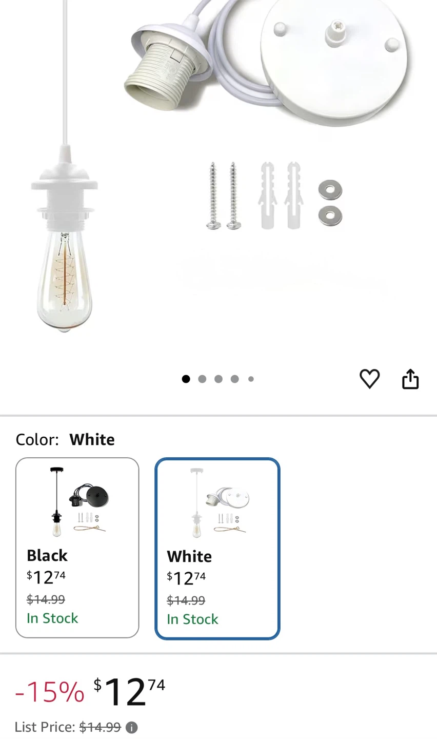 Industrial Mini Pendant Light Kit, White