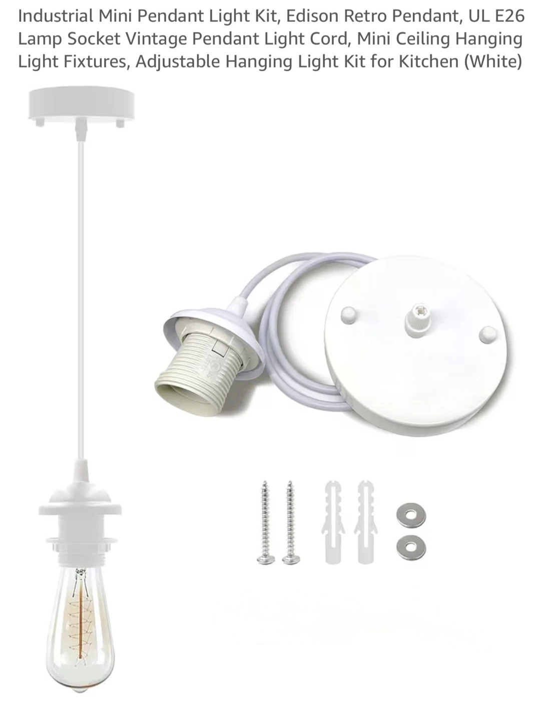Industrial Mini Pendant Light Kit, White - photo 2