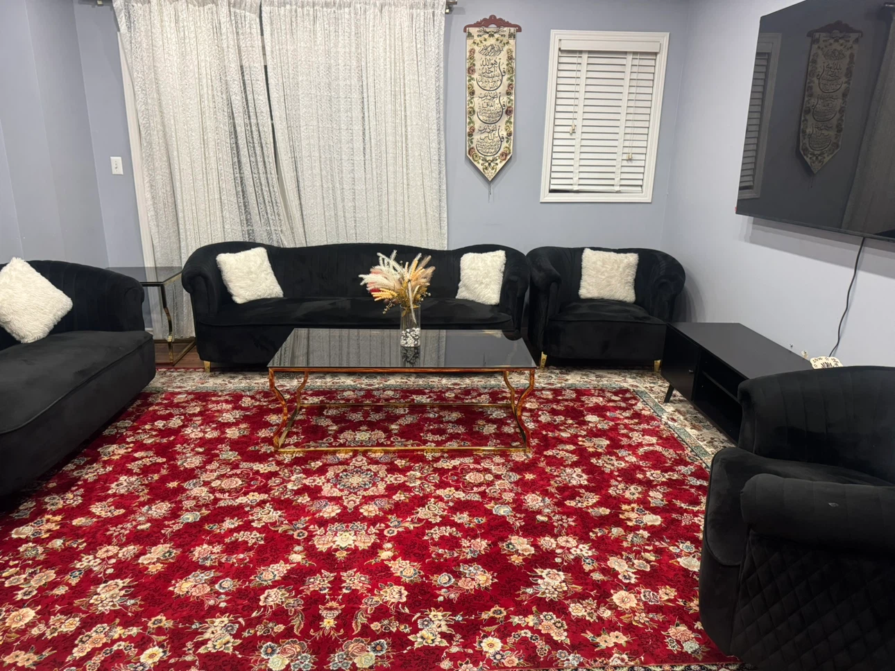 Black Velvet Sofa and Armchair Set