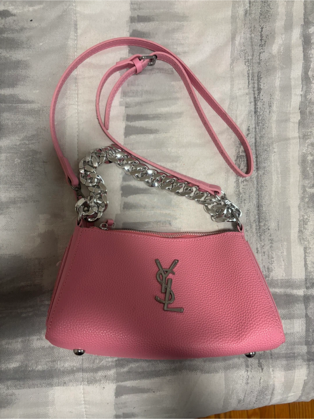 Pink Shoulder Bag with Silver Chain
