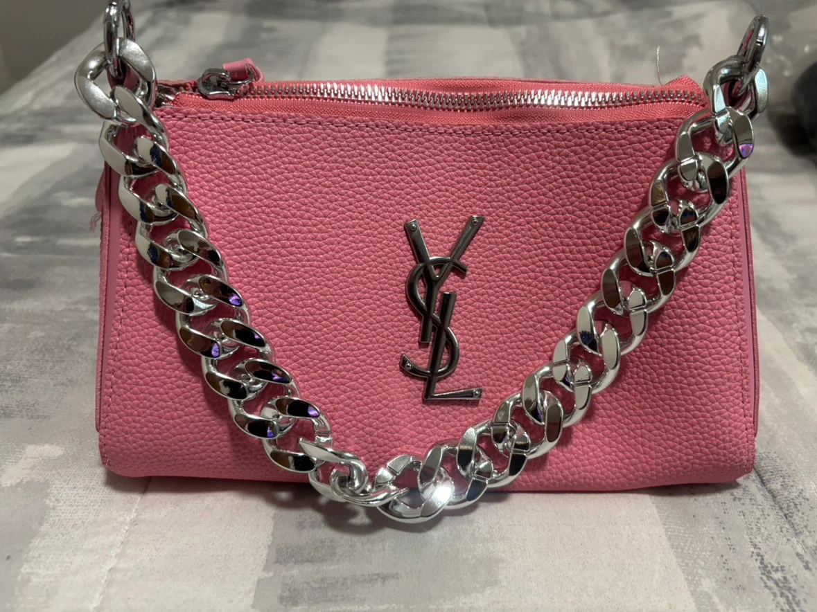 Pink Shoulder Bag with Silver Chain - photo 2