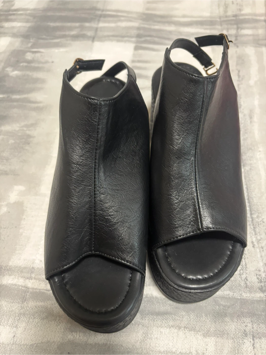 Black Wedge Sandals Size 44