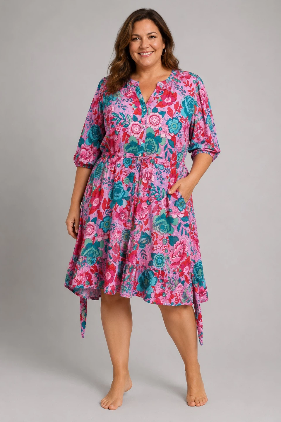 Talbots Plus Floral Print Button-Up Midi Dress 20W