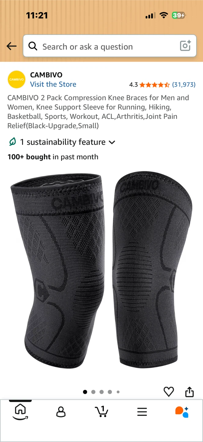 CAMBIVO 2 Pack Compression Knee Braces (Small)