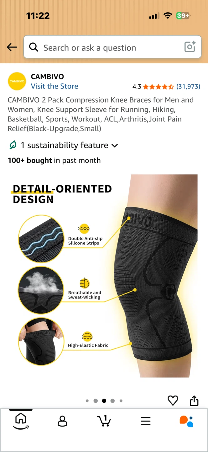 CAMBIVO 2 Pack Compression Knee Braces (Small) - photo 4