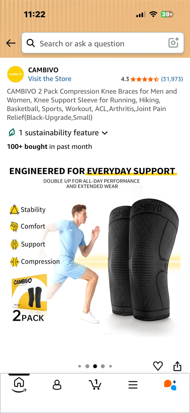 CAMBIVO 2 Pack Compression Knee Braces (Small) - photo 5