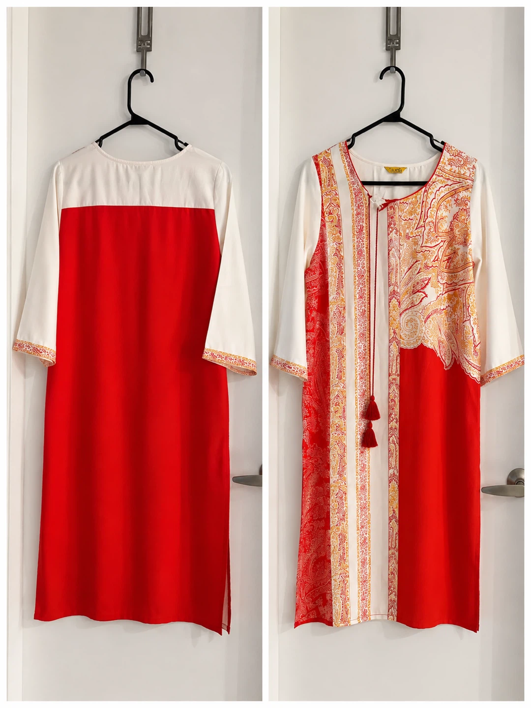 Large Women's orange & White Kurti