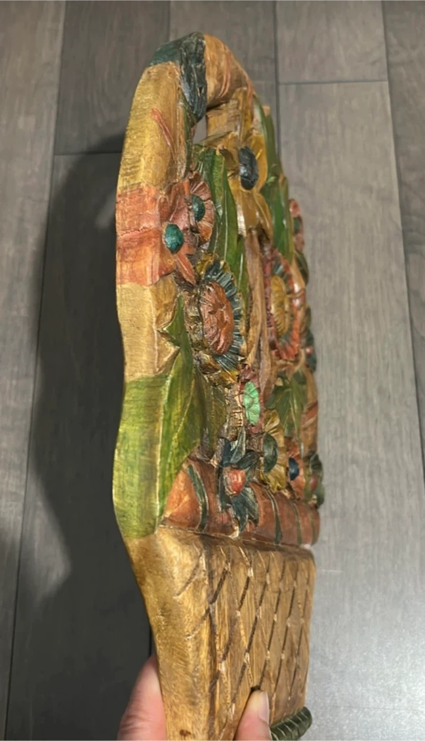 Carved Wooden Wall Art Floral Basket - photo 4