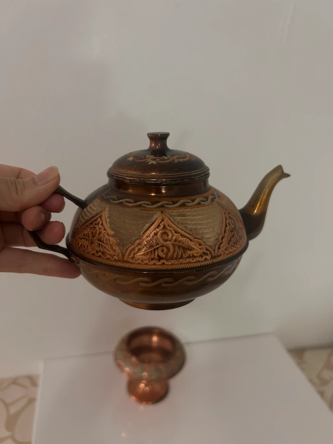 Decorative Copper Teapot and Stand Set - photo 2