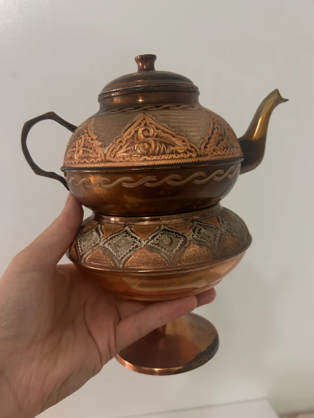 Decorative Copper Teapot and Stand Set - photo 4
