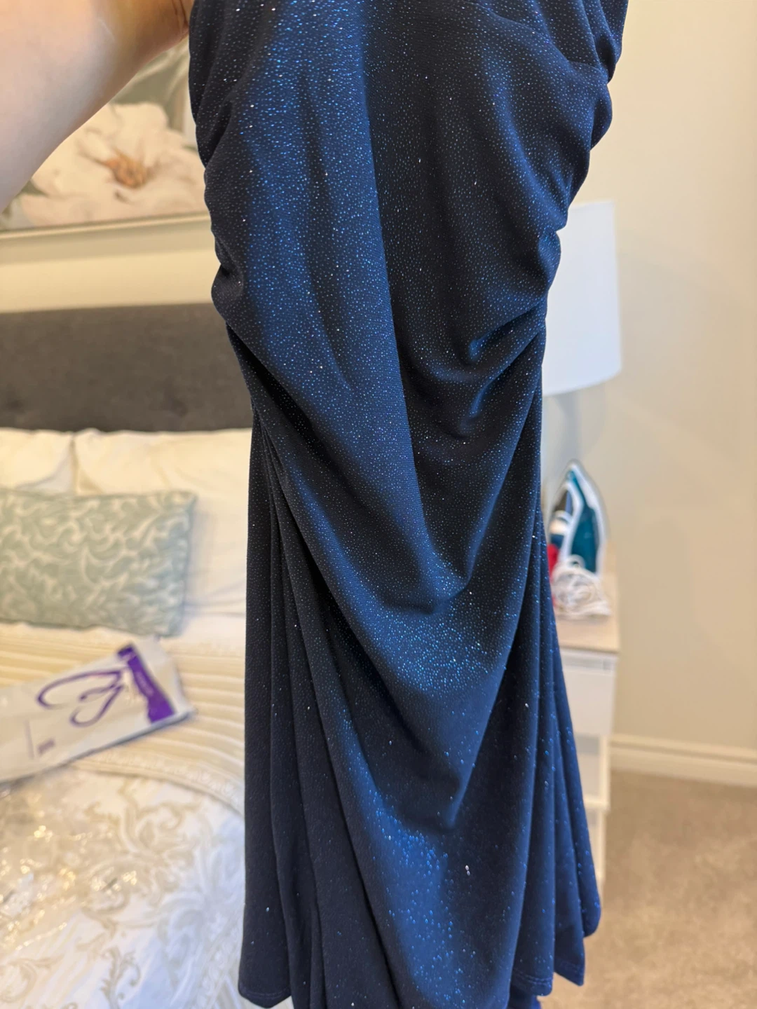 Navy Blue Sparkle Strapless Dress