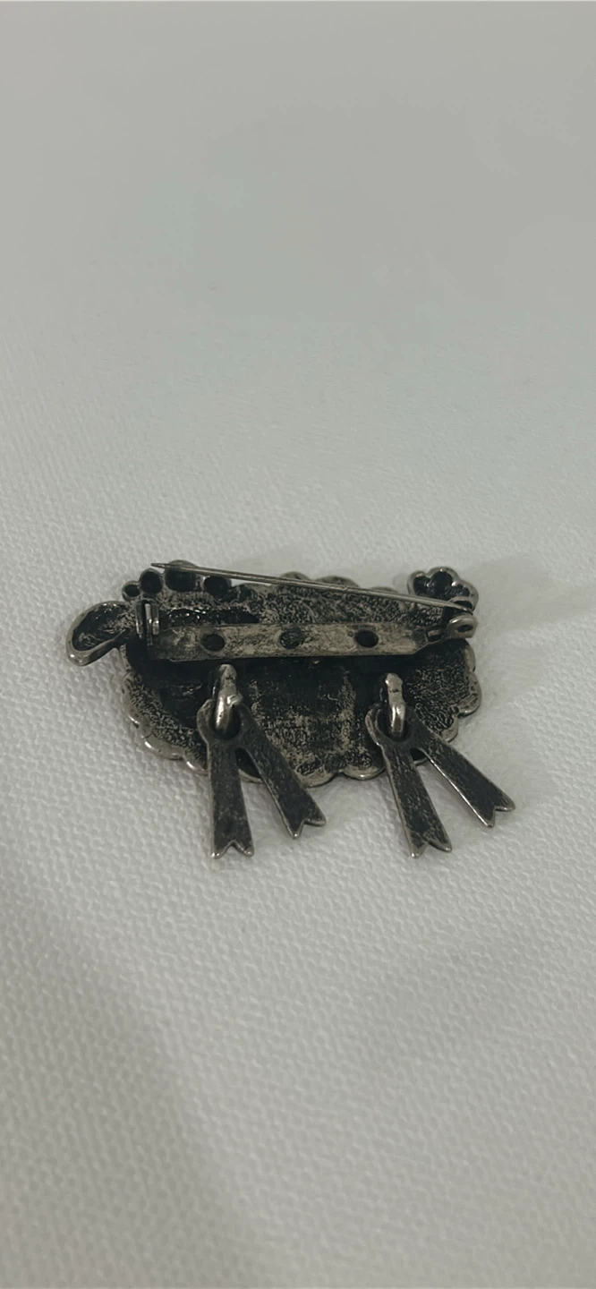 Silver Tone Sheep Pin Brooch with Dangling Ribbons - photo 2