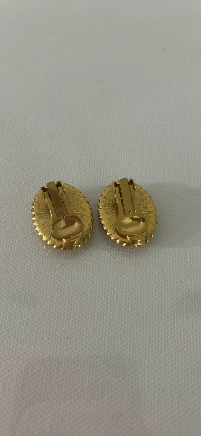 Vintage Bronze Curved Gold tone oval clip-on earrings - photo 2