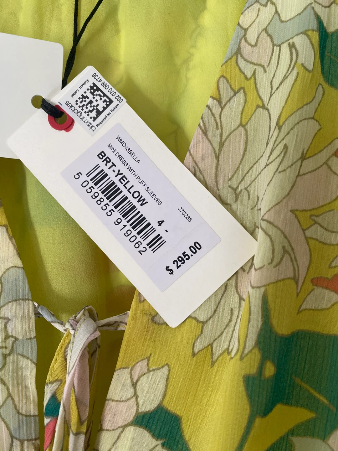 Ted Baker Yellow Floral Mini Dress with Puff Sleeves Size 4 - photo 5