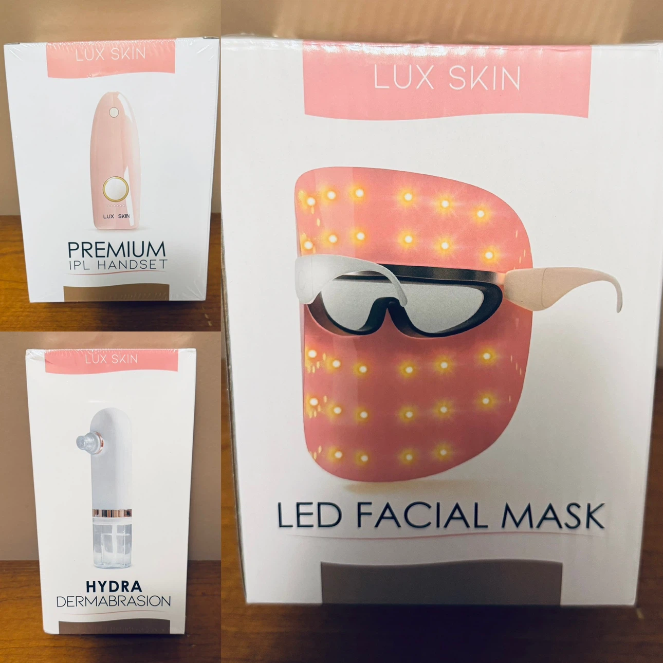 LED face mask, IPL handset, and Hydra Dermabrasion device