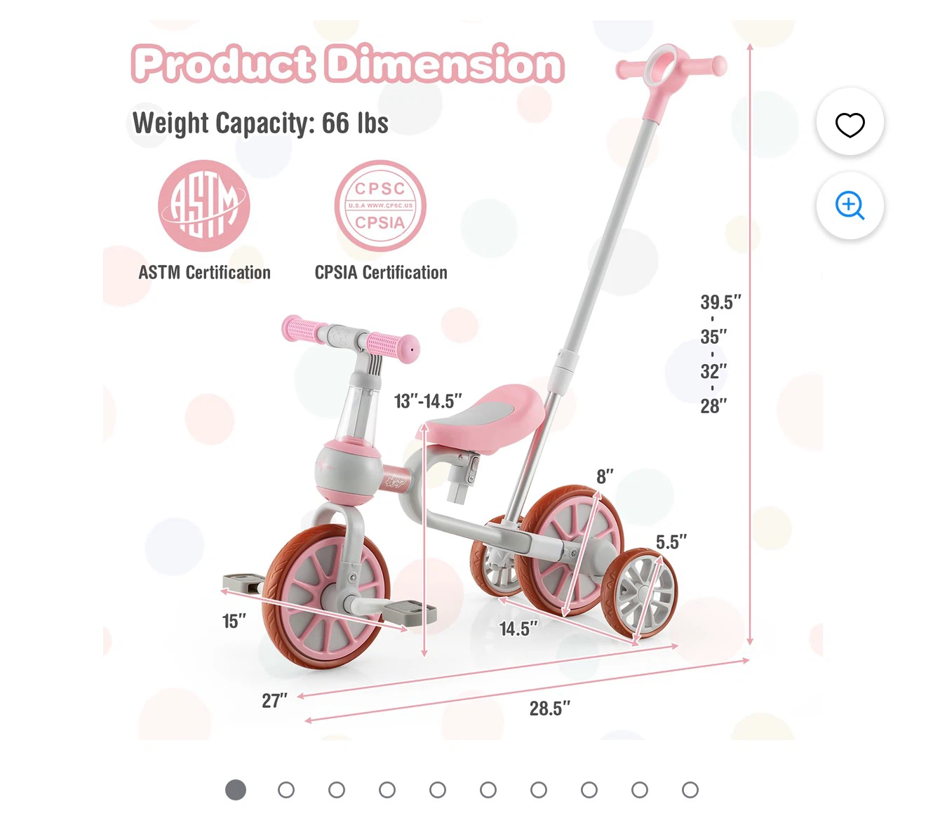 Pink 3-in-1 Kids Tricycle Stroller Ride-On Toy - photo 3