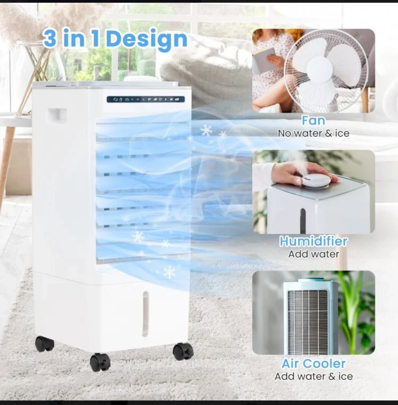 White Portable Air Cooler Fan Humidifier 3-in-1 - photo 3