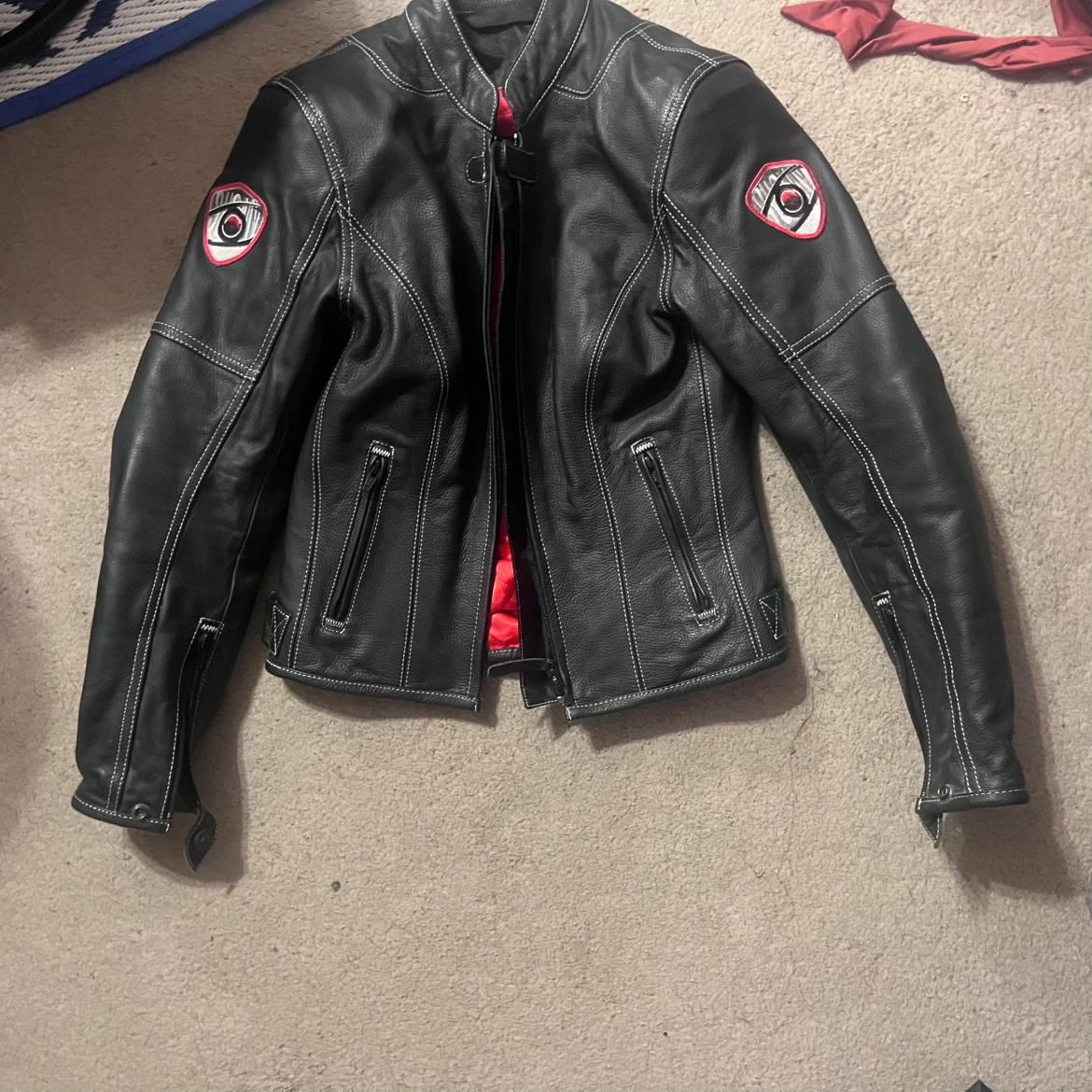 Suomy Black Leather Motorcycle Jacket