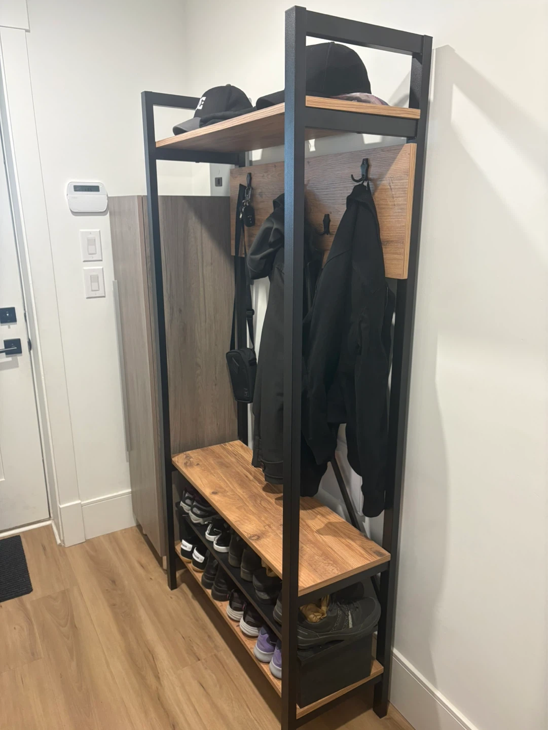 Beautiful coat/shoe rack.
