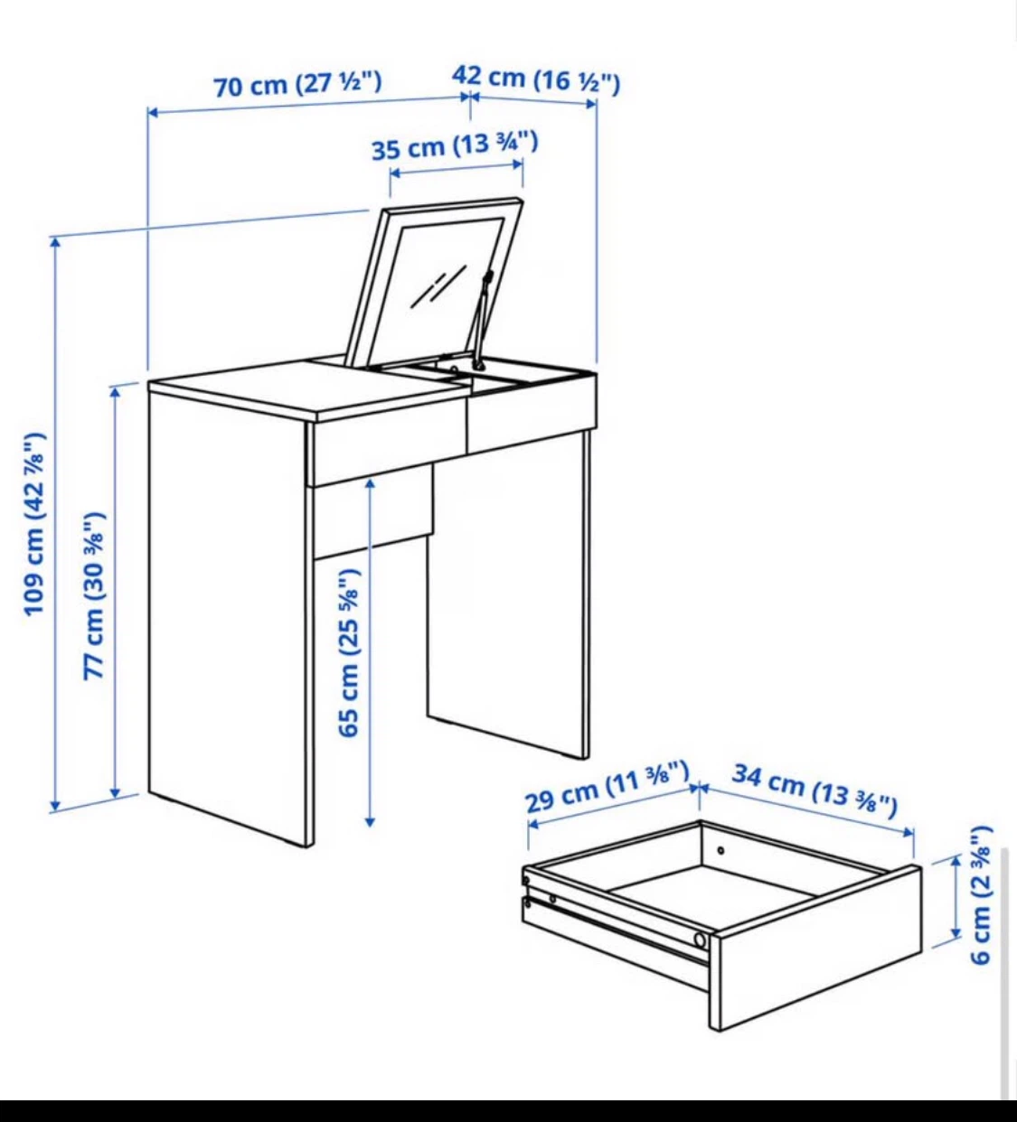 IKEA Brimnes white vanity table with mirror - photo 3