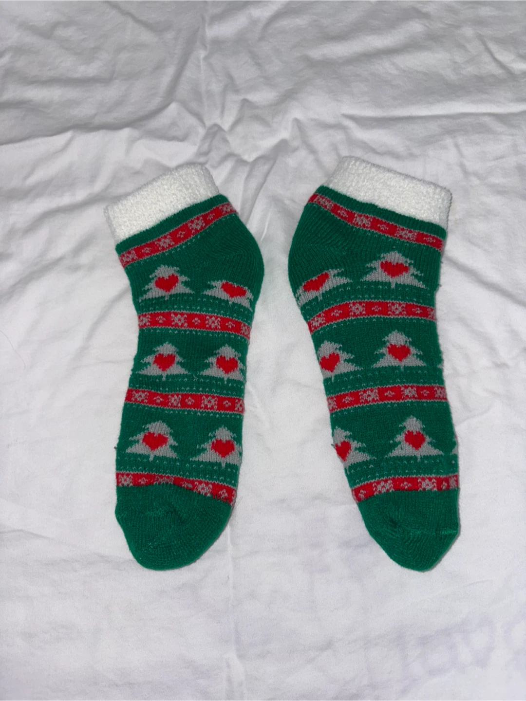 Green Christmas Socks with Trees and Hearts - photo 2