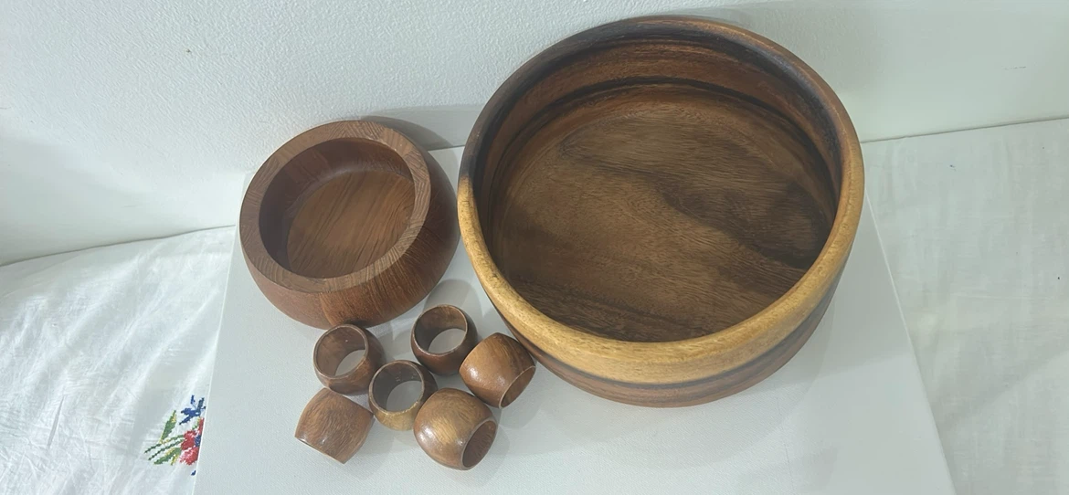Wooden Salad Bowl and Napkin Rings Set - photo 2
