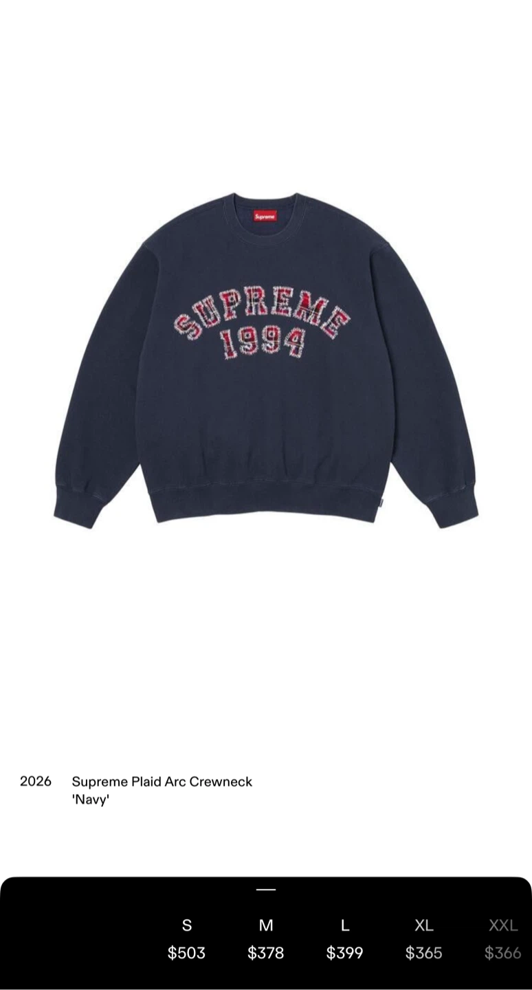 Supreme Plaid Arc Crewneck Sweatshirt - Navy