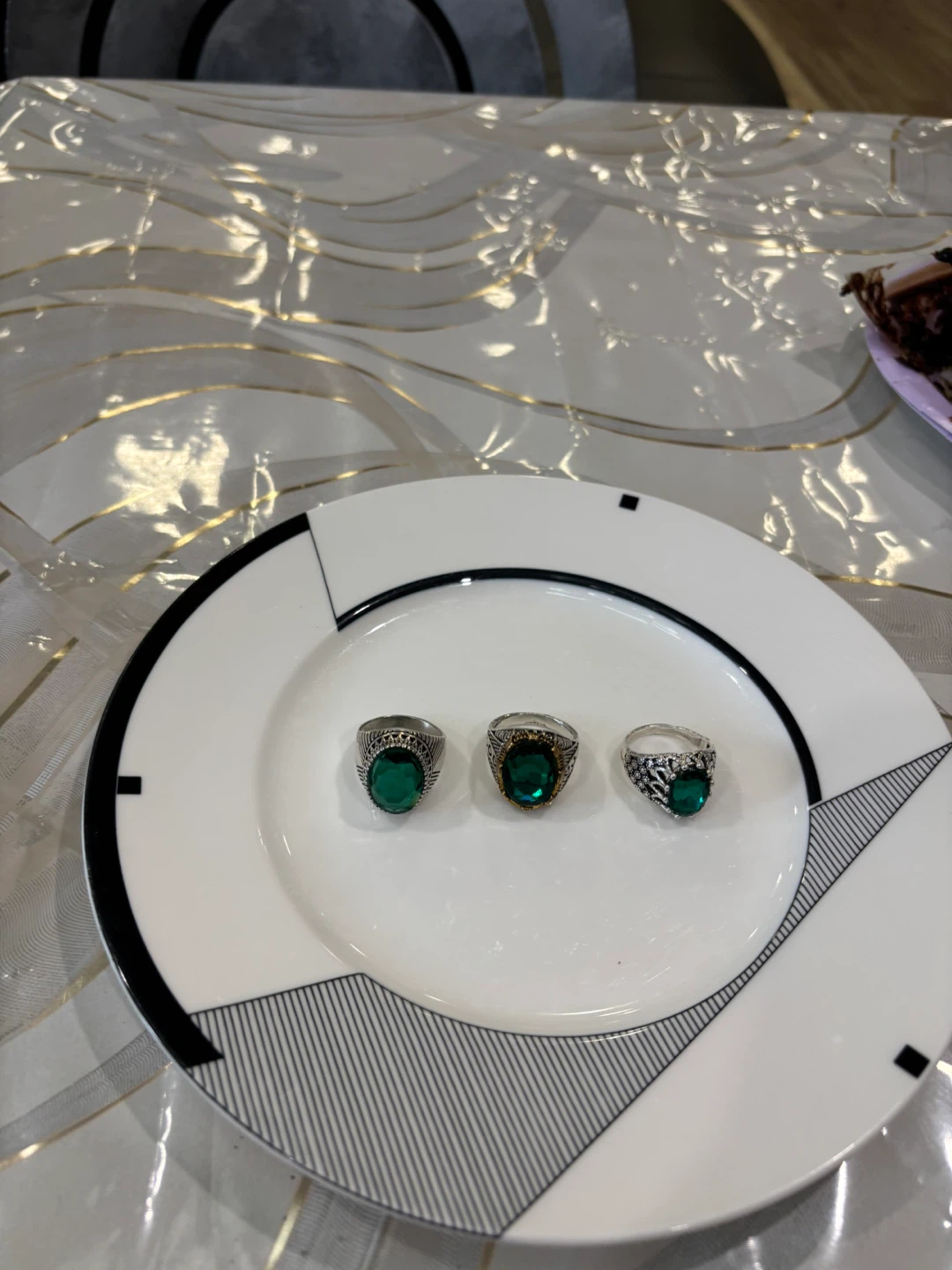 Set of 3 Silver Rings with Green Stones