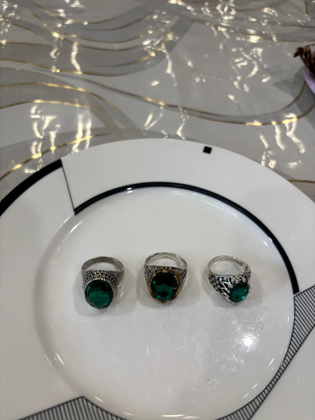 Set of 3 Silver Rings with Green Stones - photo 2