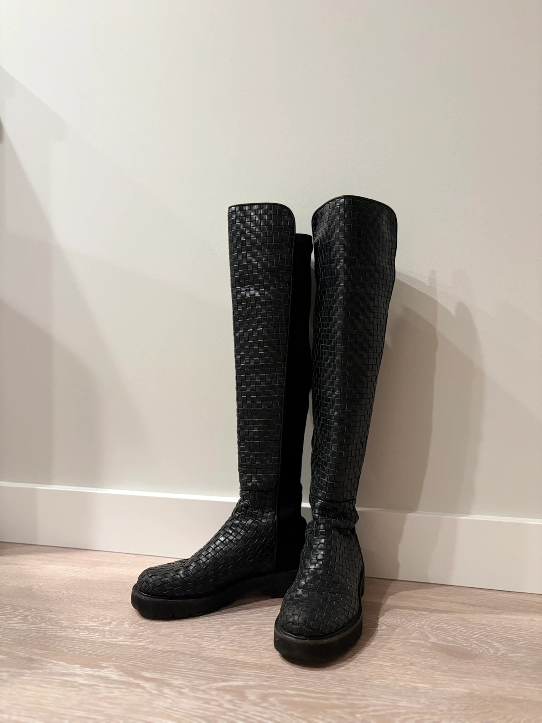 Stuart Weitzman Intrecciato-Style Woven Leather Knee Boots - photo 2