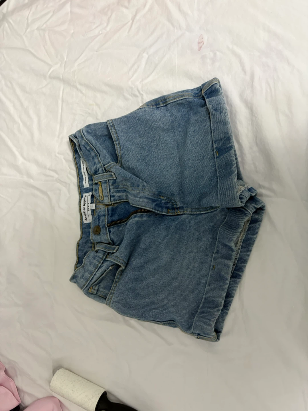 American Apparel High-Waist Cuff Denim Shorts Size 24