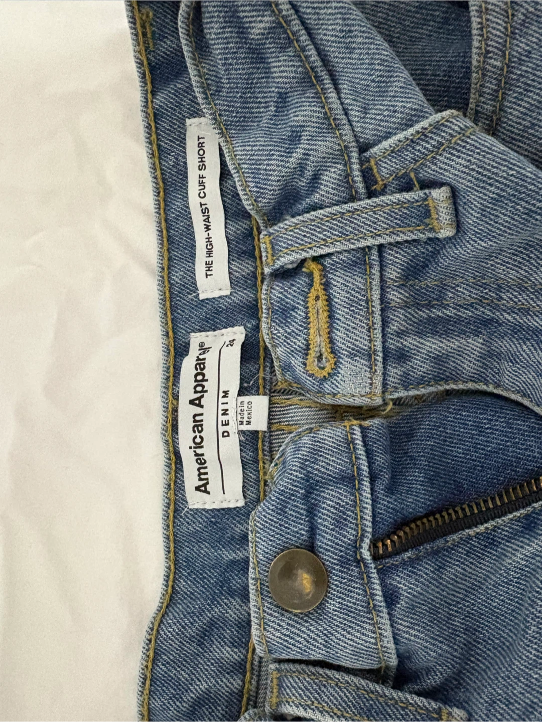 American Apparel High-Waist Cuff Denim Shorts Size 24 - photo 3
