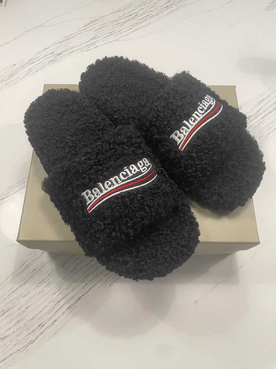Balenciaga fur slides
