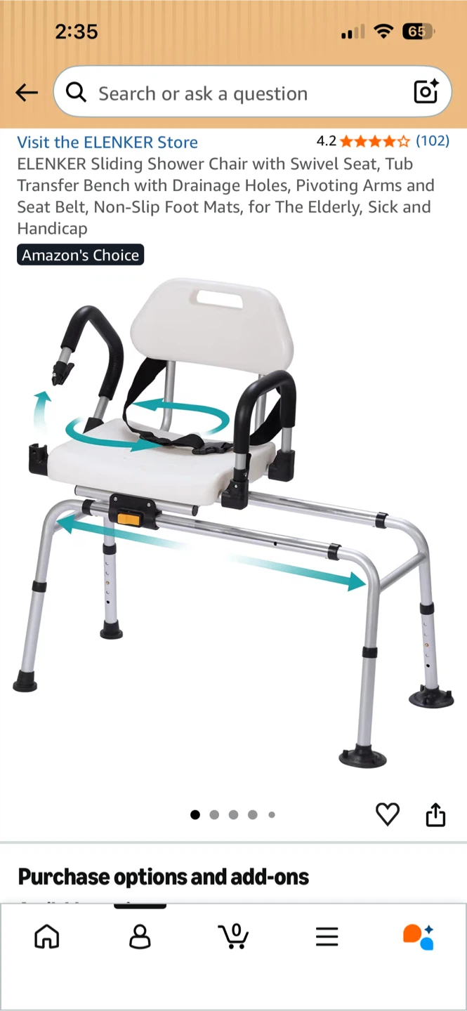 ELENKER sliding shower chair w/ swivel chair