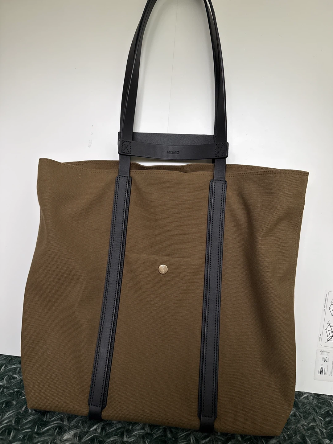 Mismo Tote Bag - Olive Canvas & Black Leather