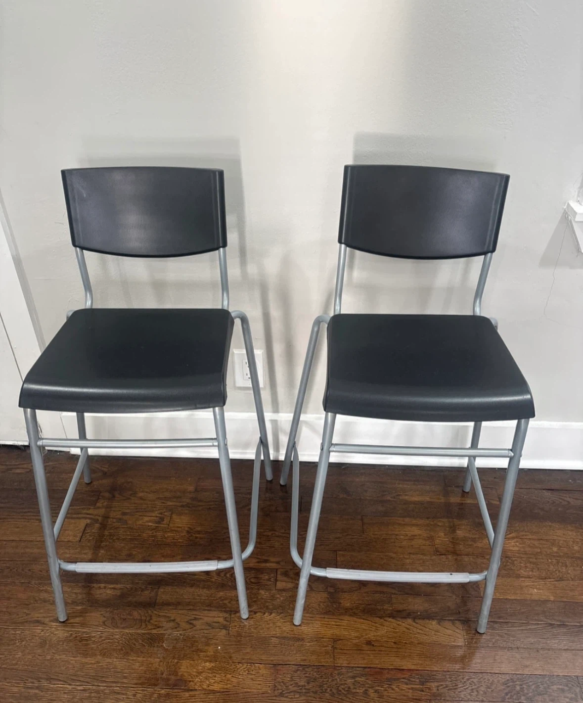 Set of 2 Black Bar Stools with Metal Frame - photo 2