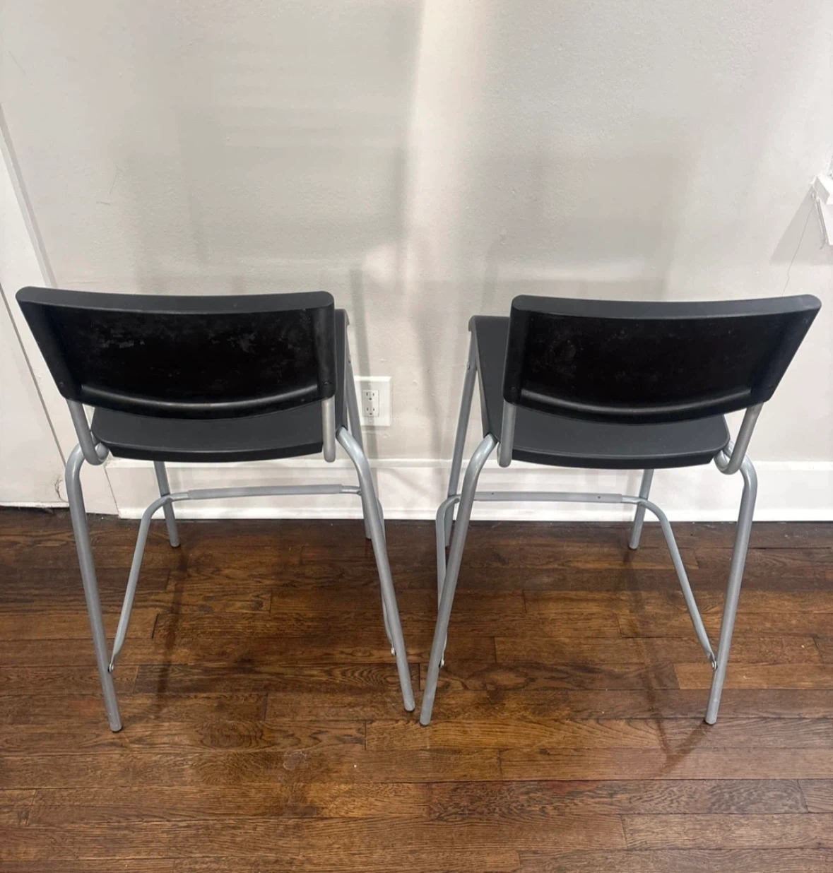 Set of 2 Black Bar Stools with Metal Frame - photo 4