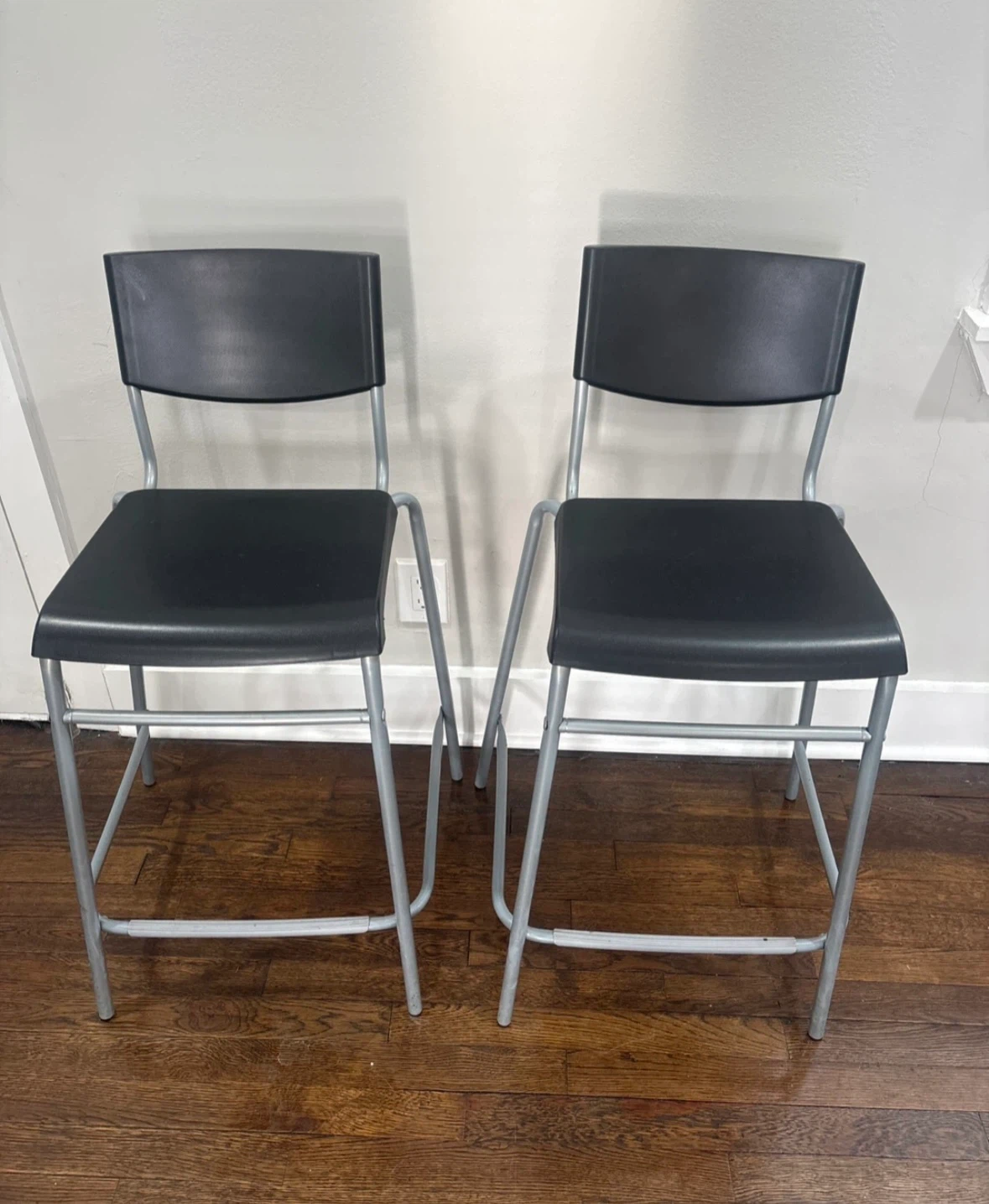 Set of 2 Black Bar Stools with Metal Frame - photo 5