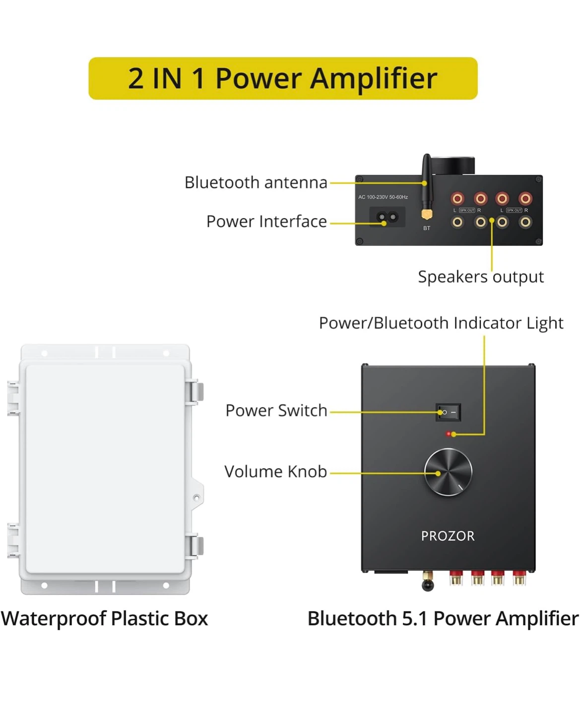 PROZOR 2 IN 1 Bluetooth 5.1 Power Amplifier with Waterproof Box - photo 4