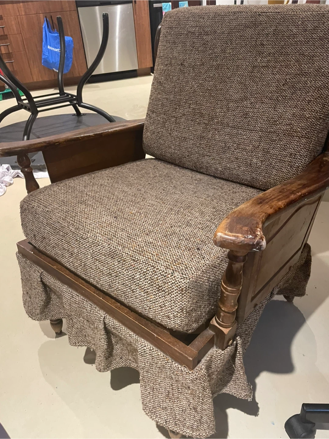 Vintage Armchair with Tweed Upholstery