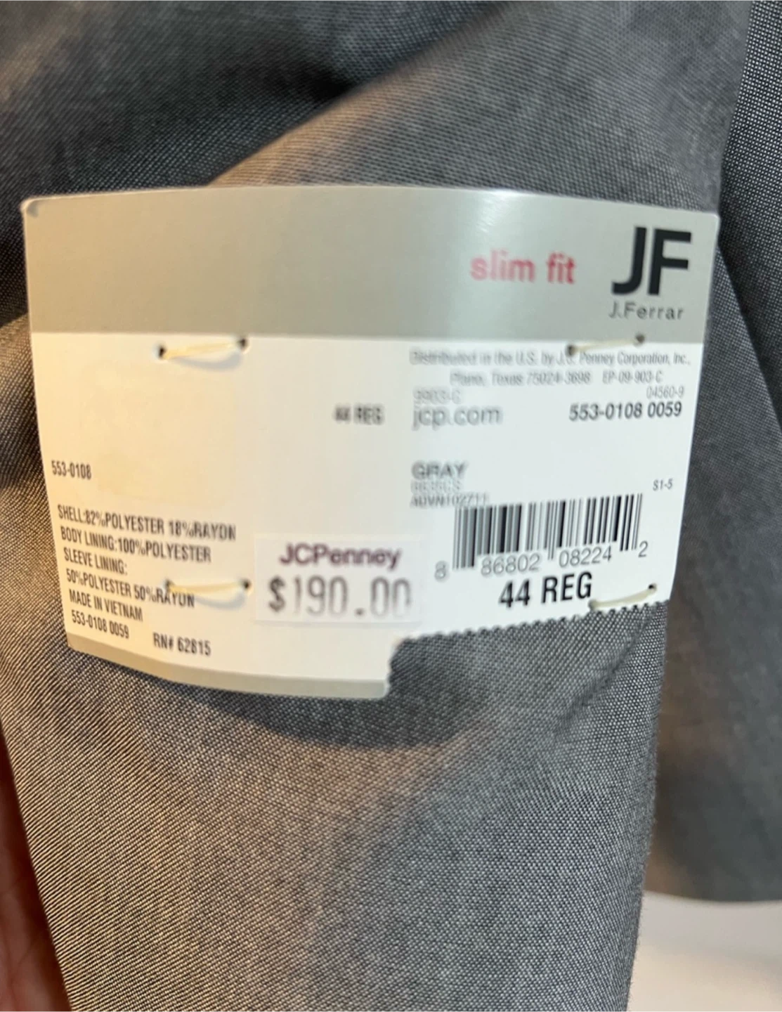 J. Ferrar Slim Fit Grey Suit Jacket Blazer - Size 44 Reg - photo 3