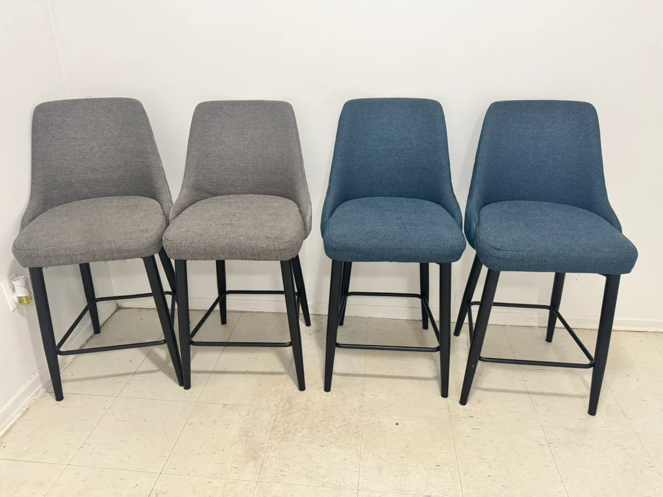 Set of 4 Bar Stools - Grey & Blue - photo 2