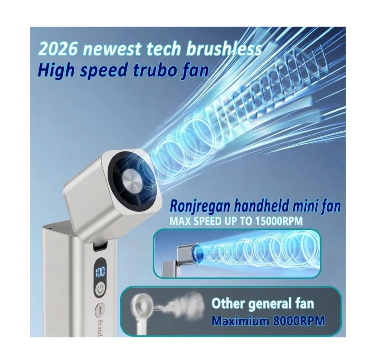 Brand new Metal Mini Handheld Fan 1-100 speed 15000RPM - photo 4
