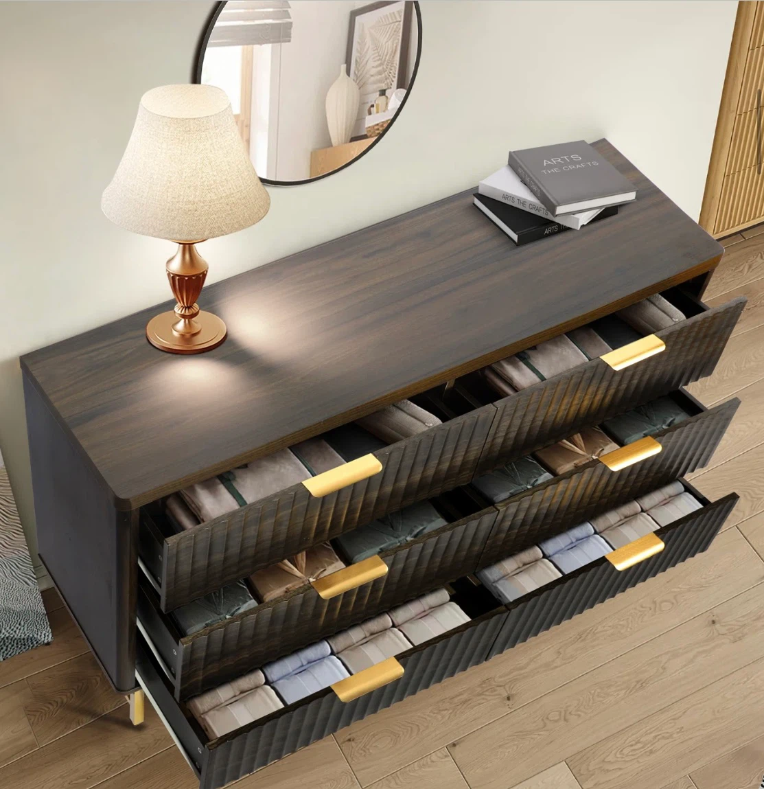 Dark Wood 6-Drawer Dresser with Gold Legs - photo 3