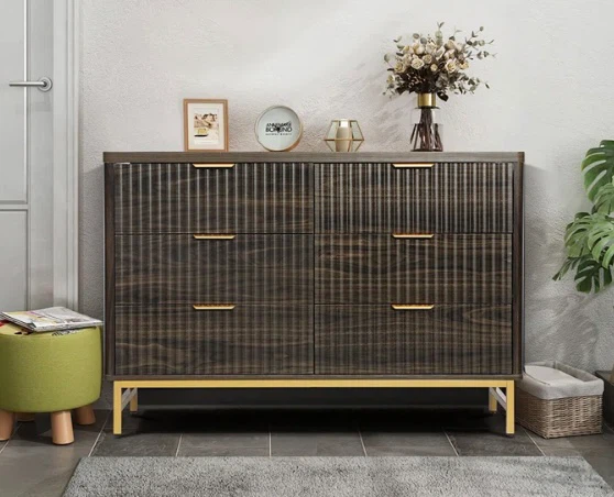 Dark Wood 6-Drawer Dresser with Gold Legs - photo 4