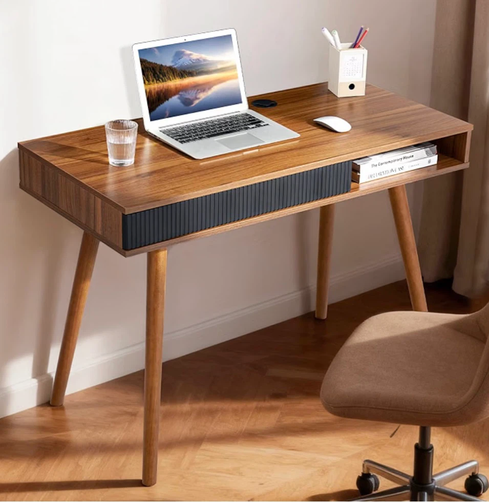 Mid-Century Modern Wood Desk with Drawer