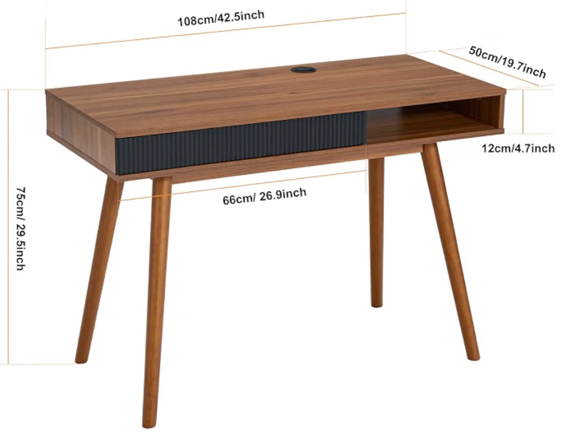 Mid-Century Modern Wood Desk with Drawer - photo 2