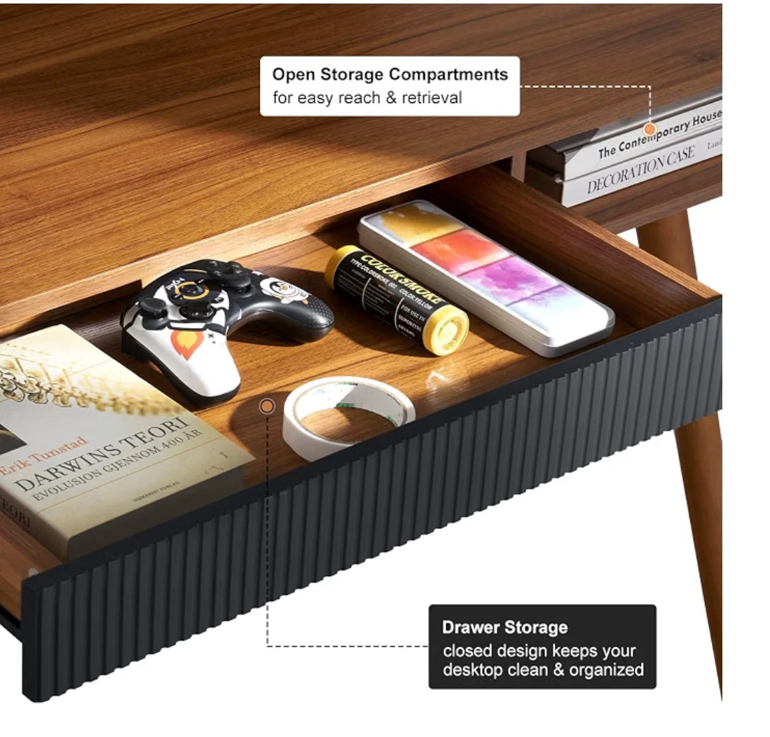 Mid-Century Modern Wood Desk with Drawer - photo 3