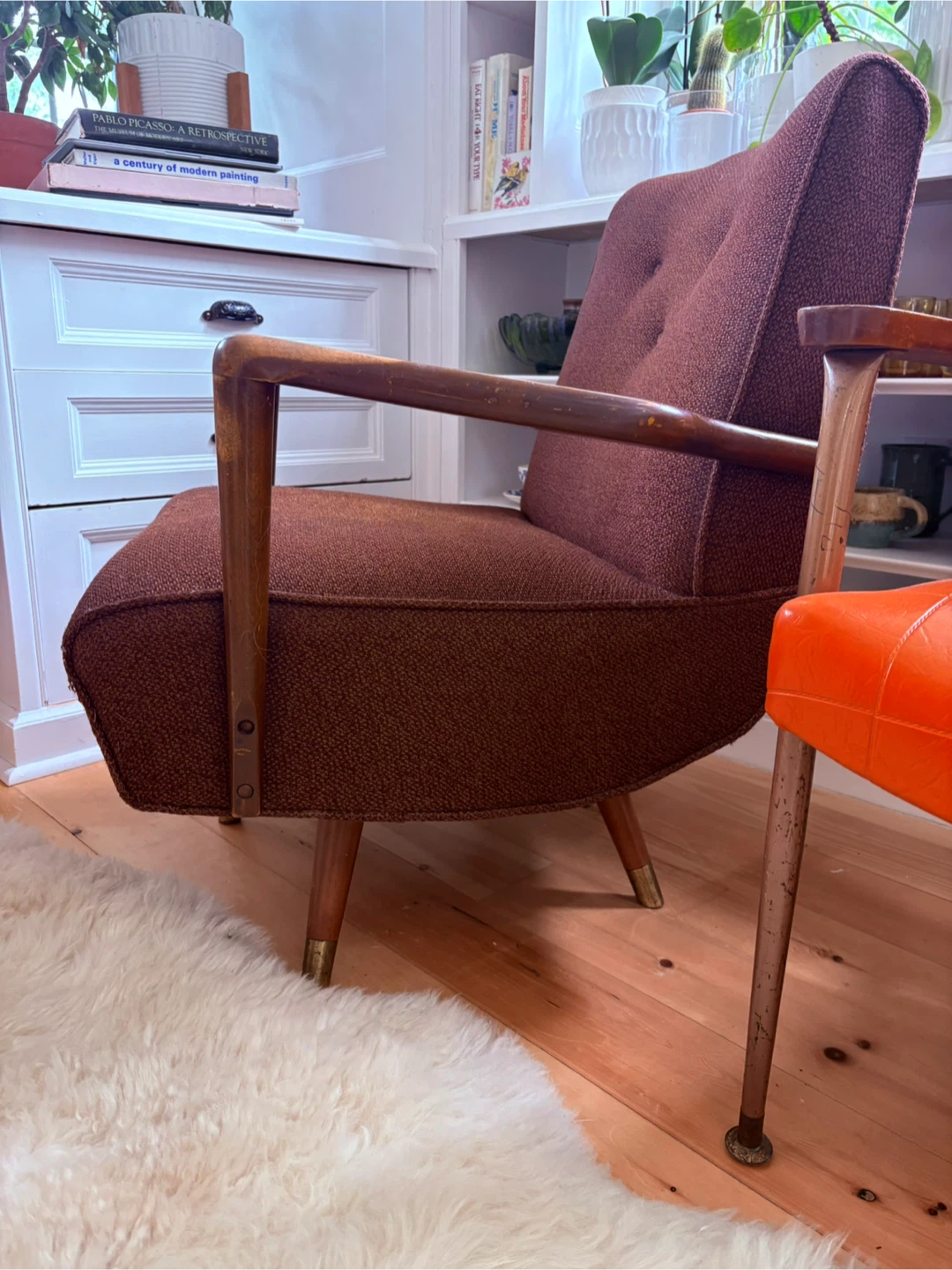 MCM Canadian made wool swivel chair - Brown Upholstery